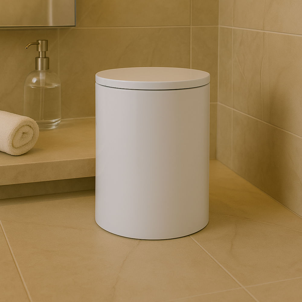 Lixeira com Tampa Redonda Soft Close Branco Brilhante Banho Mais